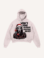 Distressed Washed Christmas Horror Print Slant Pockets Hoodie