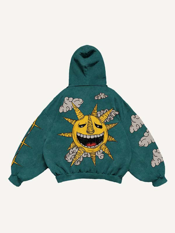 Evil Moon&Sun&Star&Cloud Print Slant Pockets Hoodie