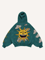 Evil Moon&Sun&Star&Cloud Print Slant Pockets Hoodie