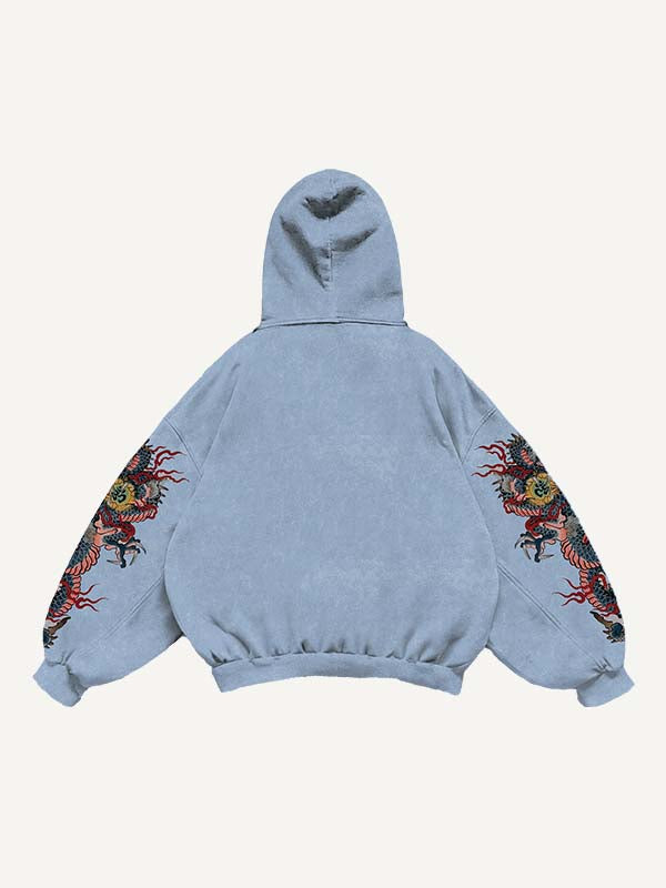 Dragon&Letter Print Slant Pockets Hoodie