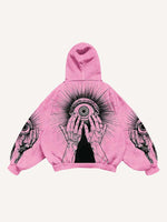 Palm&Eye Print Slant Pockets Hoodie