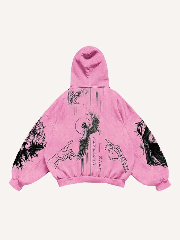Figure&Wing&Eye&Animal&Letter Print Slant Pockets Hoodie