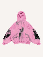 Figure&Wing&Eye&Animal&Letter Print Slant Pockets Hoodie