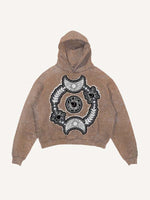 Distressed Washed Sun&Moon&Star&Eye Graphic Faux Decal Print Slant Pockets Hoodie