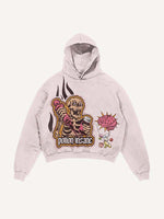 Distressed Washed Skeleton Injection Medicine&Letter Faux Decal Print Slant Pockets Hoodie