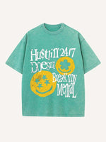 Distressed Washed Smiley Face&Graphic&Letter Print Round Neck T-shirt