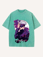 Distressed Washed Figure&Graphic&Letter Print Round Neck T-shirt