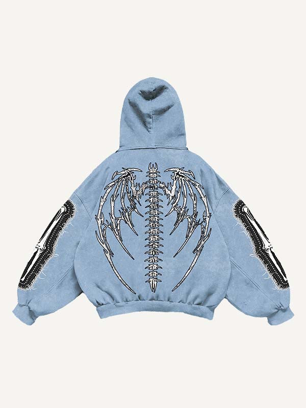 Skeleton&Heart&Wing Faux Decal Print Slant Pockets Hoodie