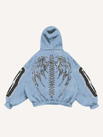 Skeleton&Heart&Wing Faux Decal Print Slant Pockets Hoodie