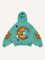 Evil Sun&Moon&Eye&Graphic Print Slant Pockets Hoodie