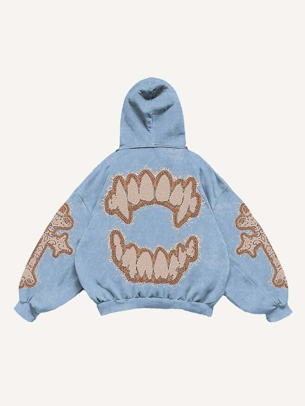 Vampire Fangs&Cross&Letter Faux Decal Print Slant Pockets Hoodie