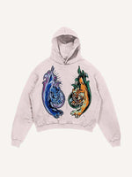 Distressed Washed Tiger&Snake&Panther Print Slant Pockets Hoodie