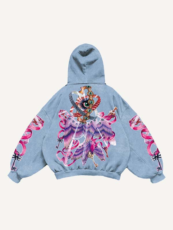 Eye&Wing&Graphic Print Slant Pockets Hoodie