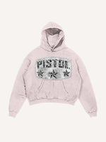 Distressed Washed Pistol&Letter Faux Decal Print Slant Pockets Hoodie