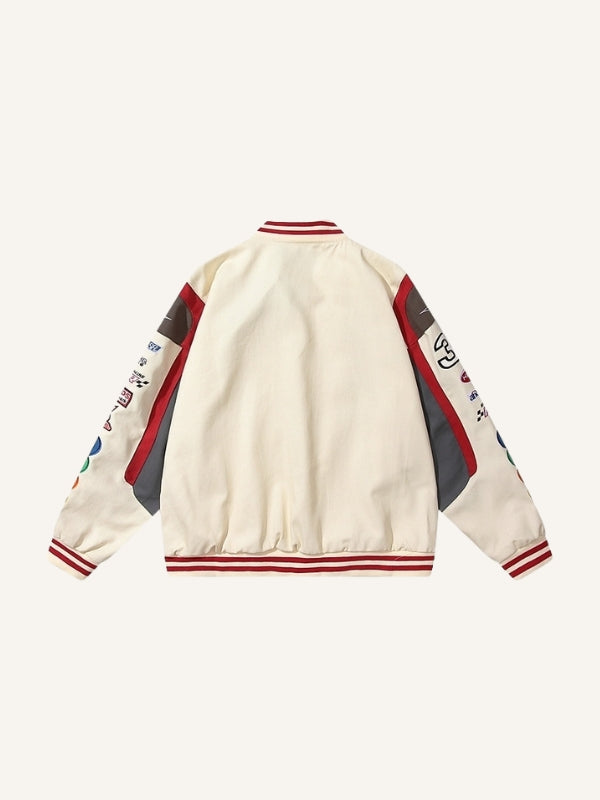 Striped Letter&Graphic Embroidery Jacket