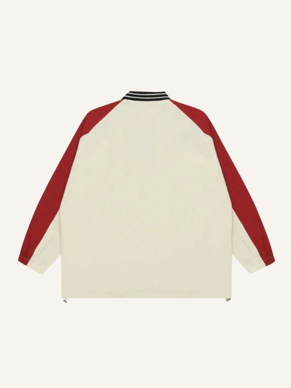 Colorblock Striped Letter Embroidery V Neck Sweatshirt
