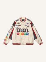 Striped Letter&Graphic Embroidery Jacket