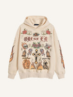 Fire&Cross&Pray&Skull&Figure&Graphic&Letter Print Slant Pockets Hoodie