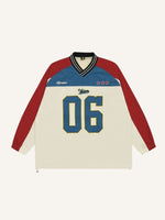 Colorblock Striped Letter Embroidery V Neck Sweatshirt