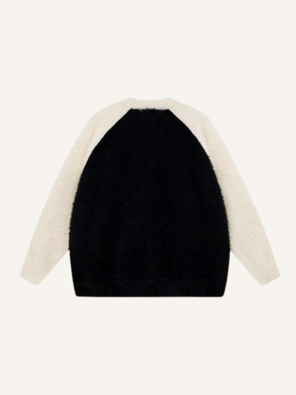 Colorblock Letter Jacquard Round Neck Knit Sweater