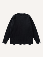 Cat Jacquard Hole Round Neck Knit Sweater