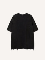 Distressed Washed Letter&Car Print Hole Round Neck T-shirt