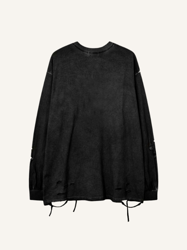 Cat&Cross&Letter Print Hole Tops