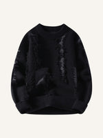 Colorblock Hole Thickened Round Neck Knit Sweater