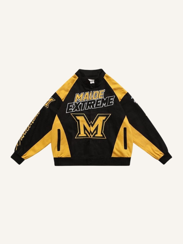 Colorblock Letter Embroidery Jacket