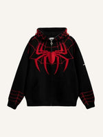 Spider&Web Print Zip Up Hooded Coat