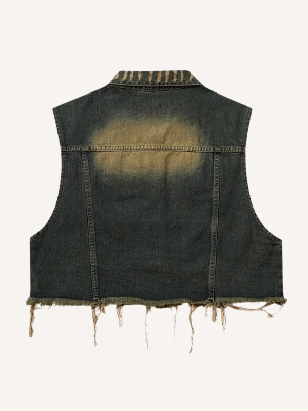 Distressed Washed Hole Denim Vest
