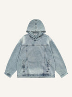 Distressed Washed Solid Color Denim Hoodie
