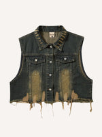 Distressed Washed Hole Denim Vest