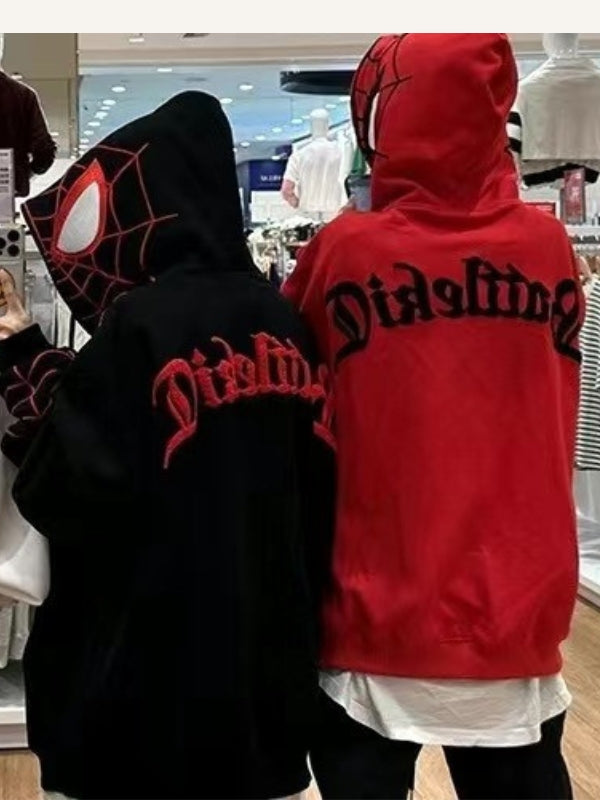 Spider&Web Print Zip Up Hooded Coat