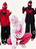 Spider&Web Print Zip Up Hooded Coat