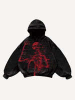 Skeleton Print Slant Pockets Hoodie