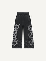 Letter&Cross Faux Rhinestones Print Elastic Waist Pants