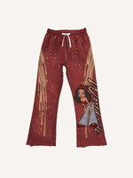 Figure&Graphic&Letter Faux Decal Print Elastic Waist Pants