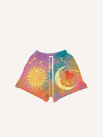 Sun&Moon&Cloud&Heart Print Drawstring Waist Shorts