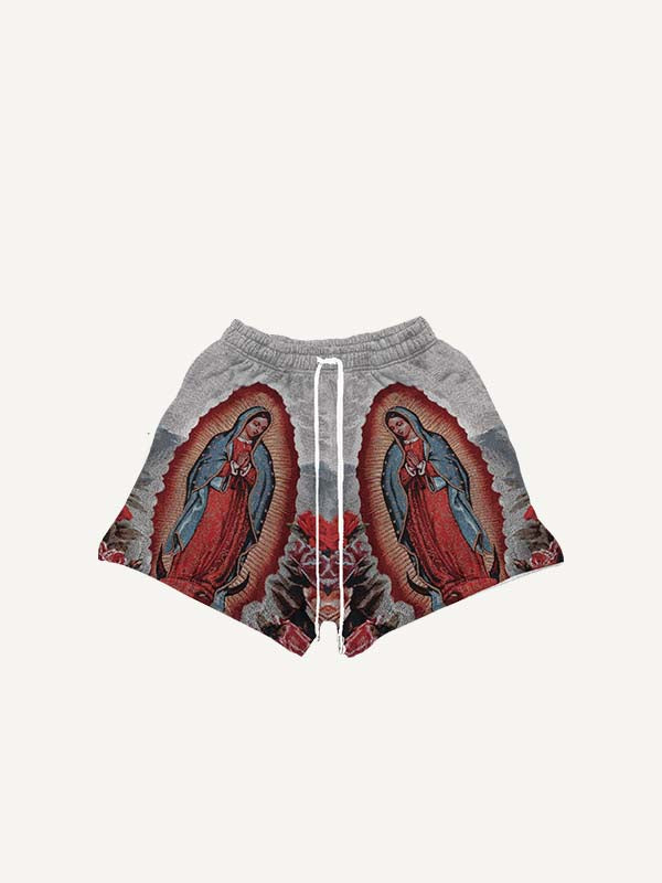 Mary&Pray&Floral Print Drawstring Waist Shorts