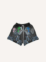 Cross&Fire&Letter&Graphic Print Drawstring Waist Shorts
