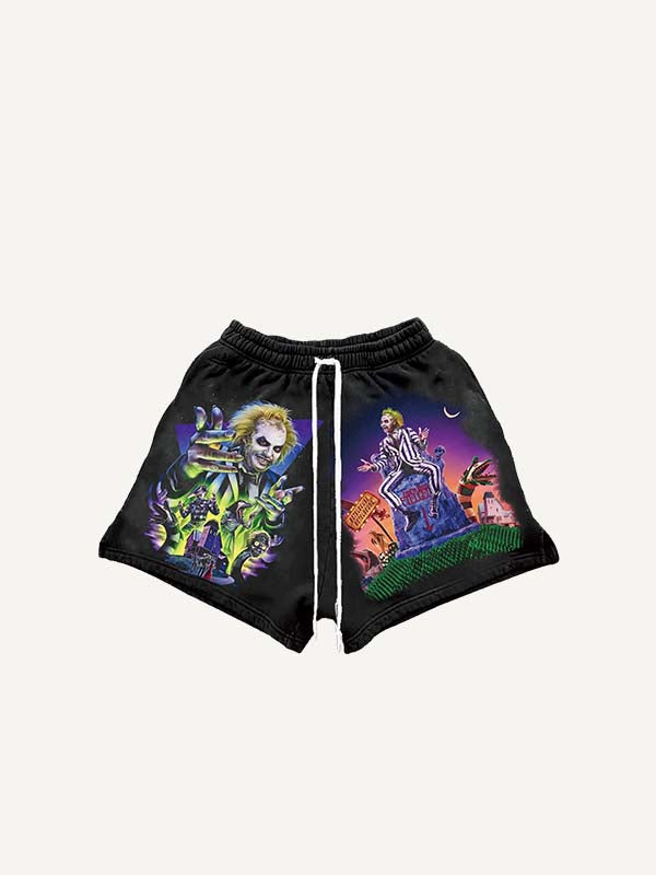 Halloween Beetlejuice Print Drawstring Waist Shorts