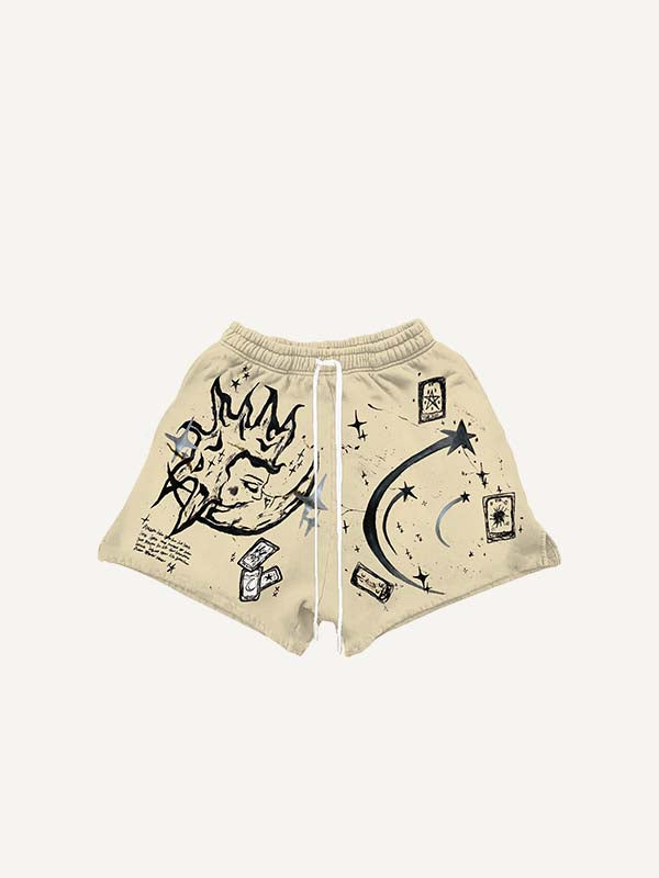 Sun&Moon&Star&Graphic Print Drawstring Waist Shorts