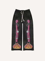 Skeleton&Heart&Cross&Gesture Faux Decal Print Elastic Waist Pants