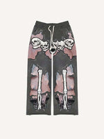 Skeleton&Graphic Faux Decal Print Elastic Waist Pants