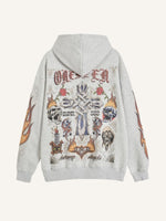 Fire&Cross&Pray&Skull&Figure&Graphic&Letter Print Slant Pockets Hoodie