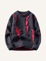 Colorblock Hole Thickened Round Neck Knit Sweater