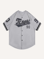 Letter Print Button V Neck Shirt