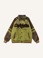 Colorblock Striped Letter&Graphic Embroidery Jacket