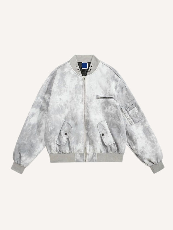 Tie-dye Graphic Print Baseball Jacket